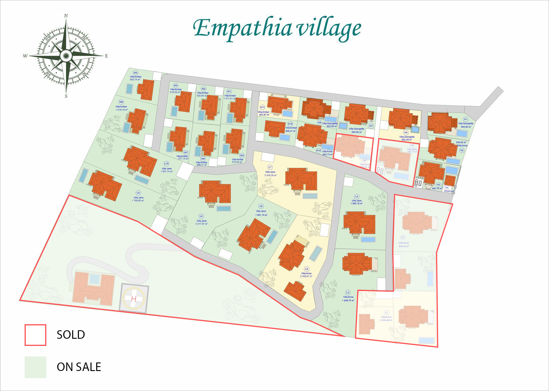 Empathia Village masterplan with numbered private plots