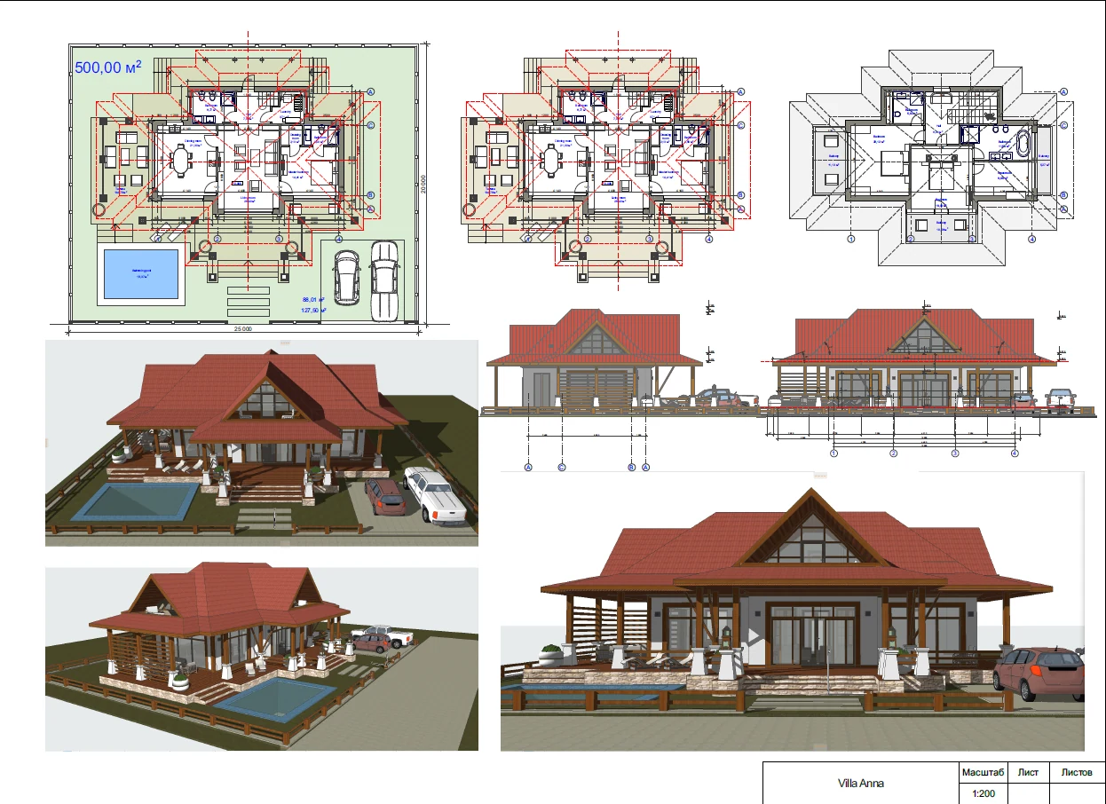Architectural project Villa Anna — floor plans, elevations and renders